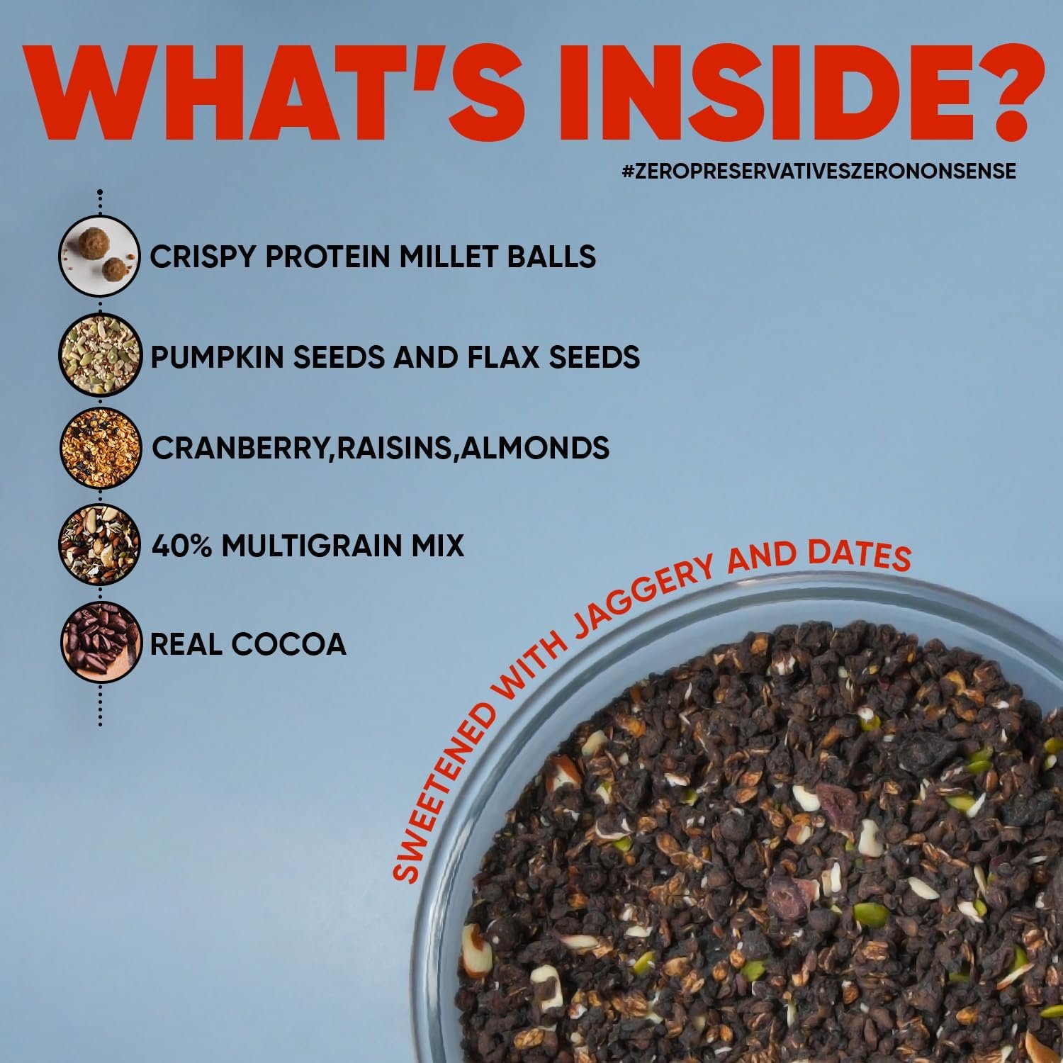 DC DOCTORS CHOICE High Protein Multigrain Muesli|22 Gm Protein|No Maida|No Palm Oil|Jaggery Sweetened Fiber-Rich|Preservative-Free|Healthy Crunchy Treat|750 Gram|Chocolate|1 Count - Image 3